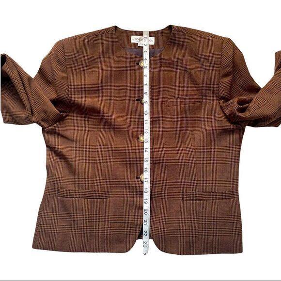 Jones Wear Brown Plaid Round Neck Blazer Sz 16 - Picture 10 of 14
